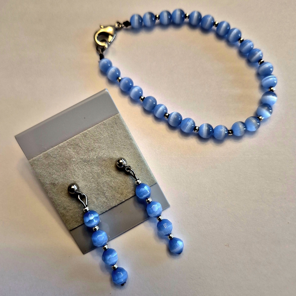 Chic Blue Beaded Bracelet and Earring Set
